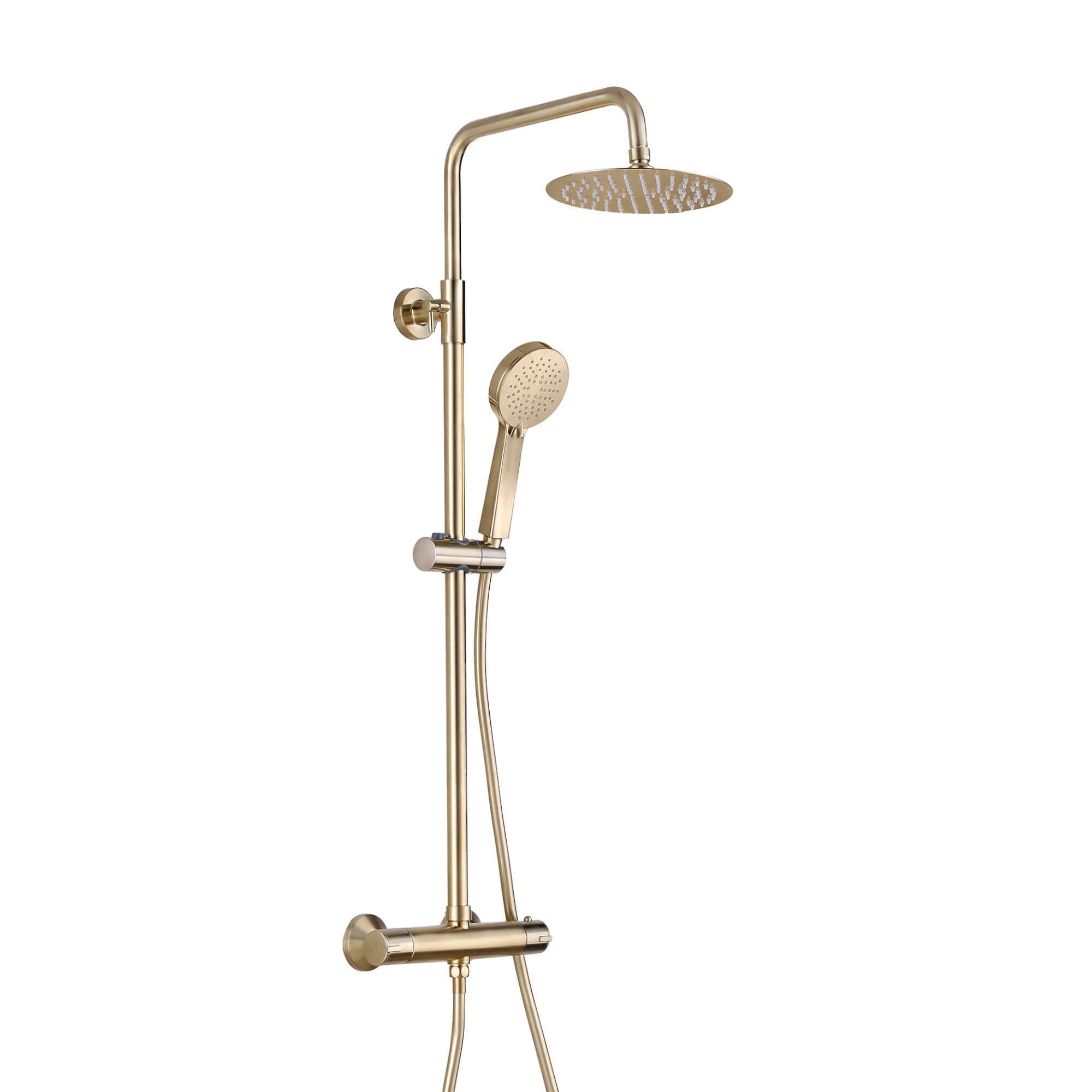 Buy Dune round thermostatic shower set 200mm head & handheld - brushed brass Online UK | HOUSE OF ENKI